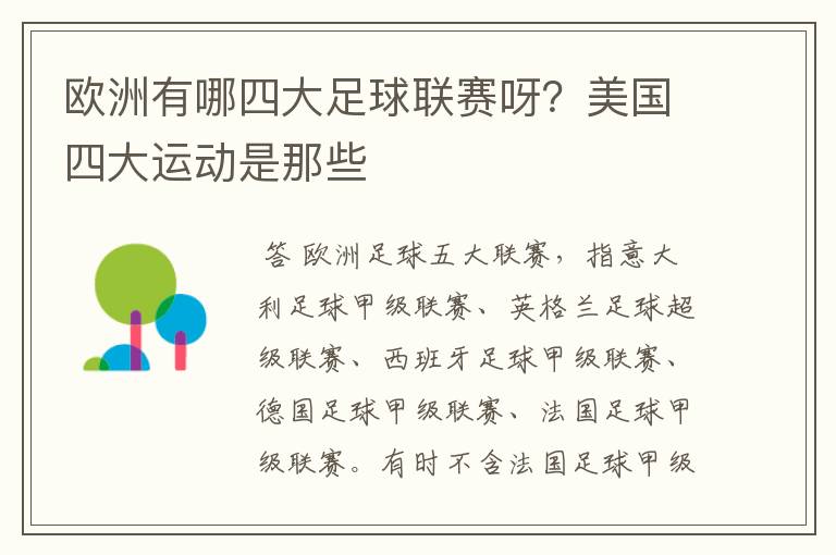 欧洲有哪四大足球联赛呀？美国四大运动是那些