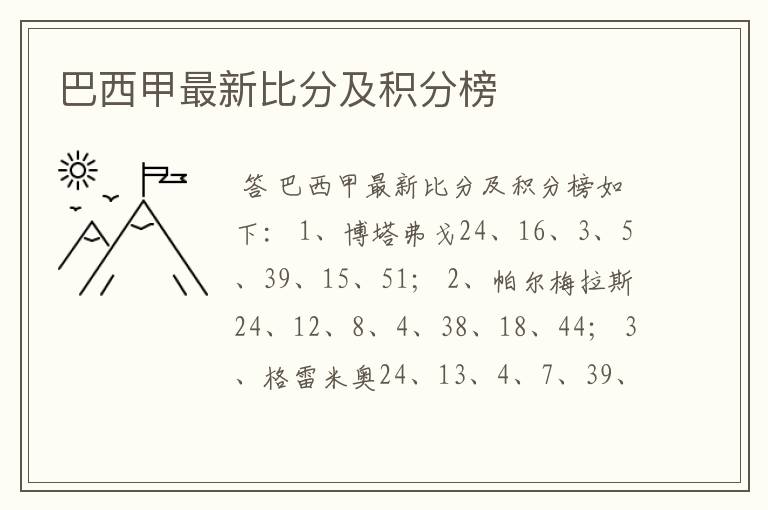 巴西甲最新比分及积分榜