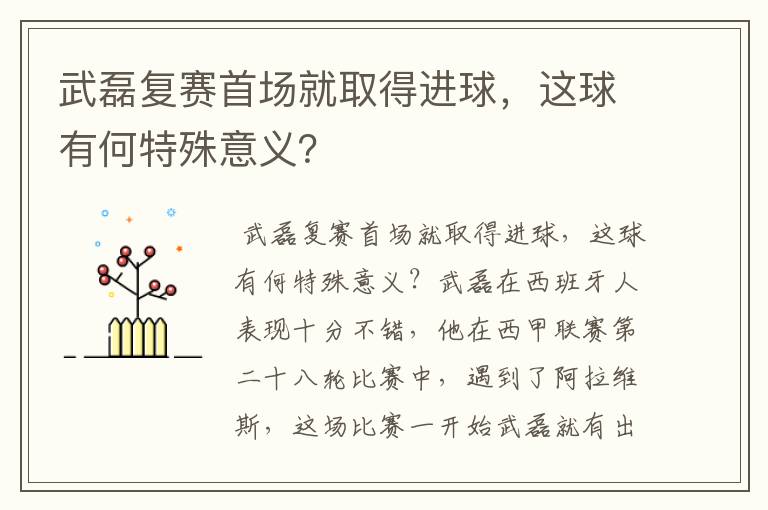 武磊复赛首场就取得进球，这球有何特殊意义？