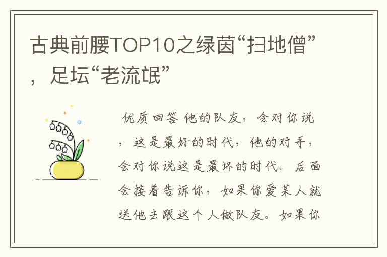 古典前腰TOP10之绿茵“扫地僧”，足坛“老流氓”