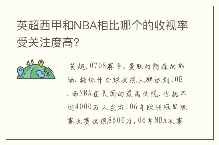 英超西甲和NBA相比哪个的收视率受关注度高？