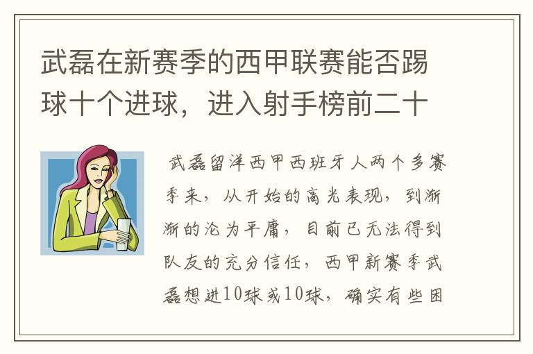 武磊在新赛季的西甲联赛能否踢球十个进球，进入射手榜前二十？