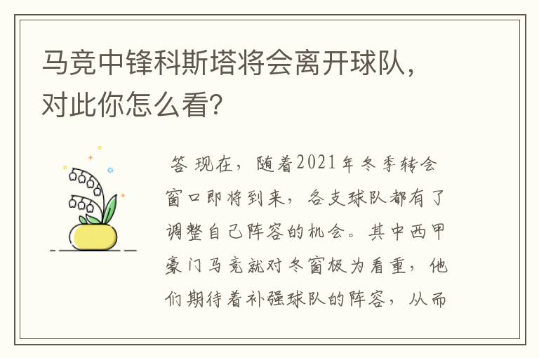 马竞中锋科斯塔将会离开球队，对此你怎么看？