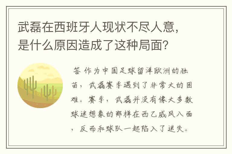 武磊在西班牙人现状不尽人意，是什么原因造成了这种局面？