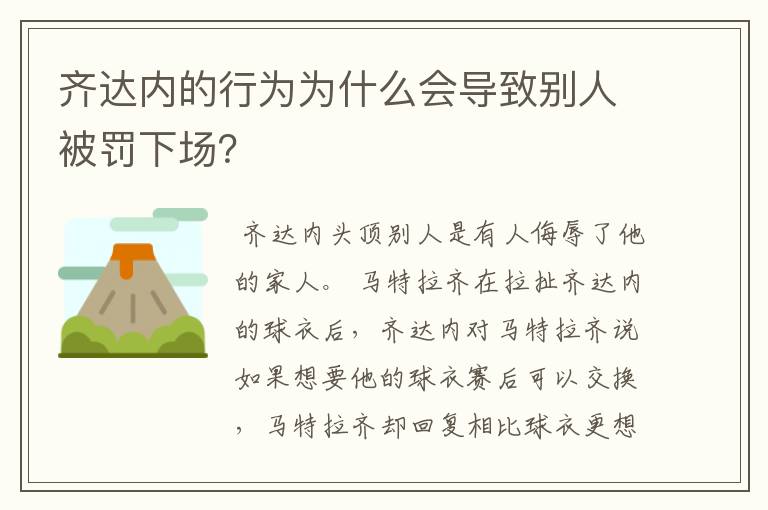 齐达内的行为为什么会导致别人被罚下场？