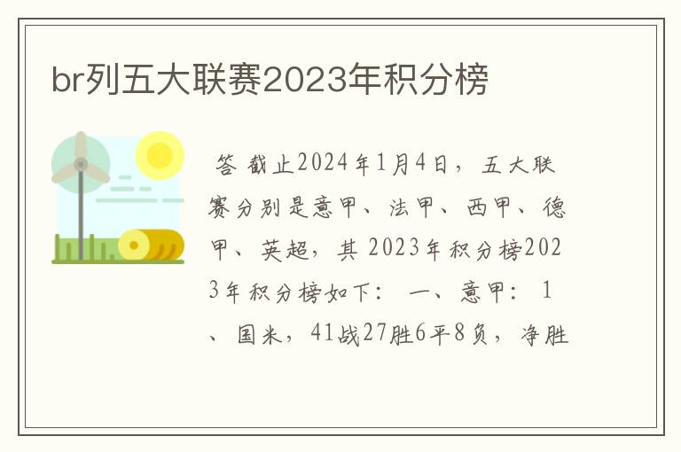 br列五大联赛2023年积分榜