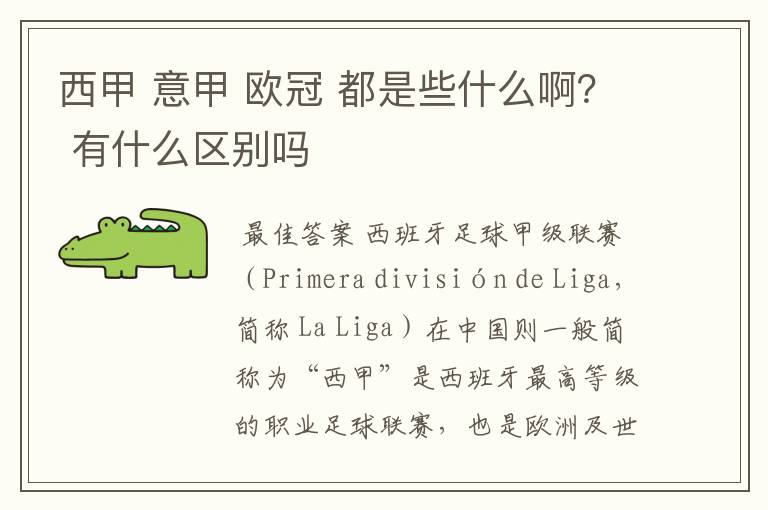 西甲 意甲 欧冠 都是些什么啊？ 有什么区别吗