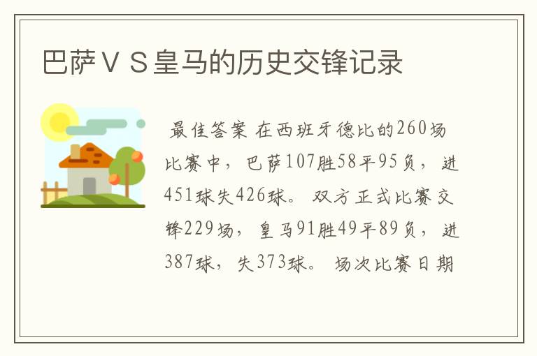 巴萨ＶＳ皇马的历史交锋记录