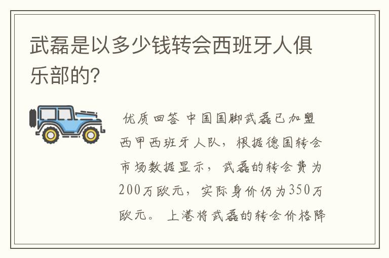 武磊是以多少钱转会西班牙人俱乐部的？