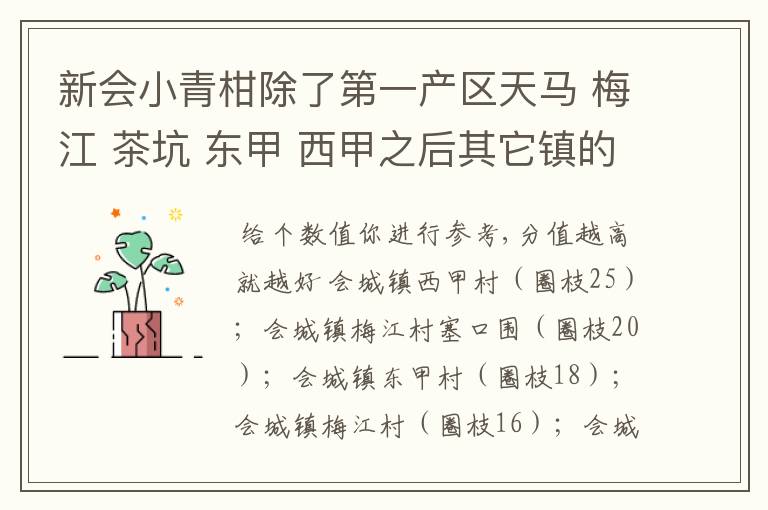 新会小青柑除了第一产区天马 梅江 茶坑 东甲 西甲之后其它镇的比较好的排序哪个镇比较好的