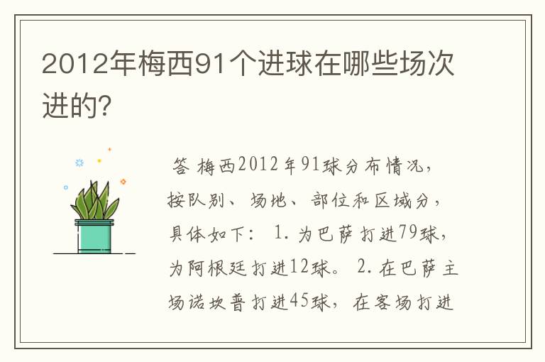 2012年梅西91个进球在哪些场次进的？