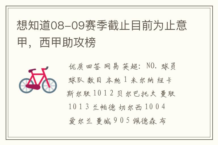 想知道08-09赛季截止目前为止意甲，西甲助攻榜