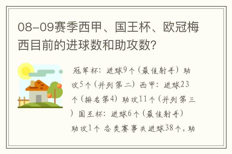 08-09赛季西甲、国王杯、欧冠梅西目前的进球数和助攻数？