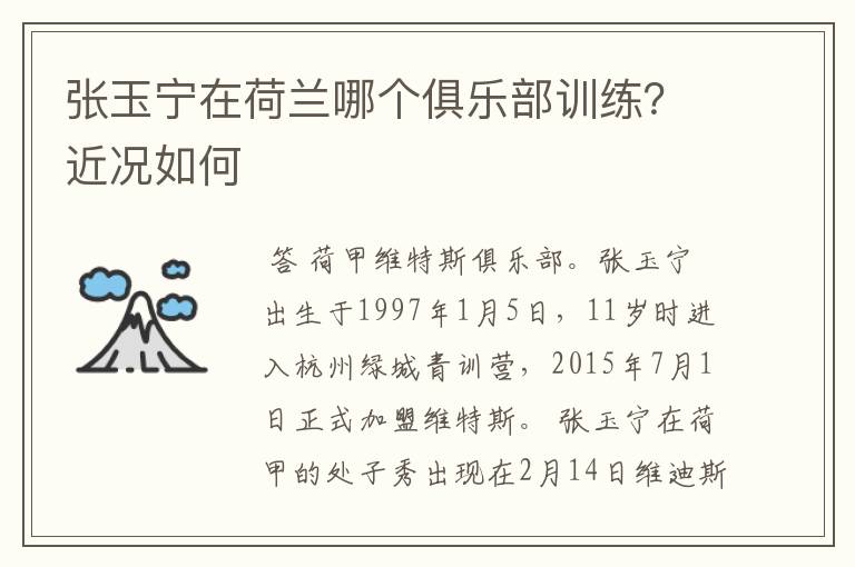 张玉宁在荷兰哪个俱乐部训练？近况如何