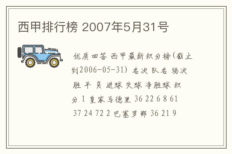 西甲排行榜 2007年5月31号