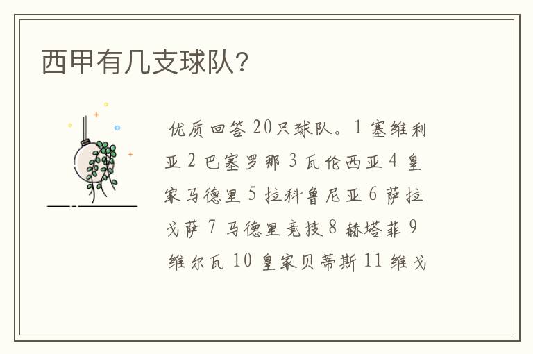 西甲有几支球队?