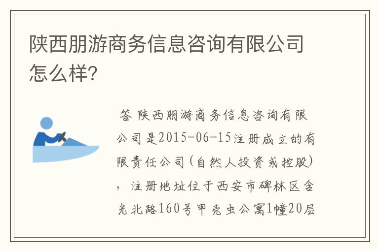 陕西朋游商务信息咨询有限公司怎么样？