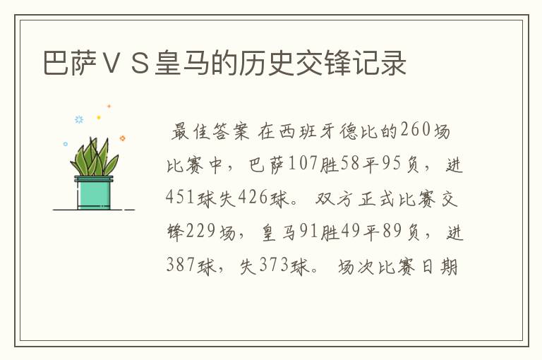 巴萨ＶＳ皇马的历史交锋记录