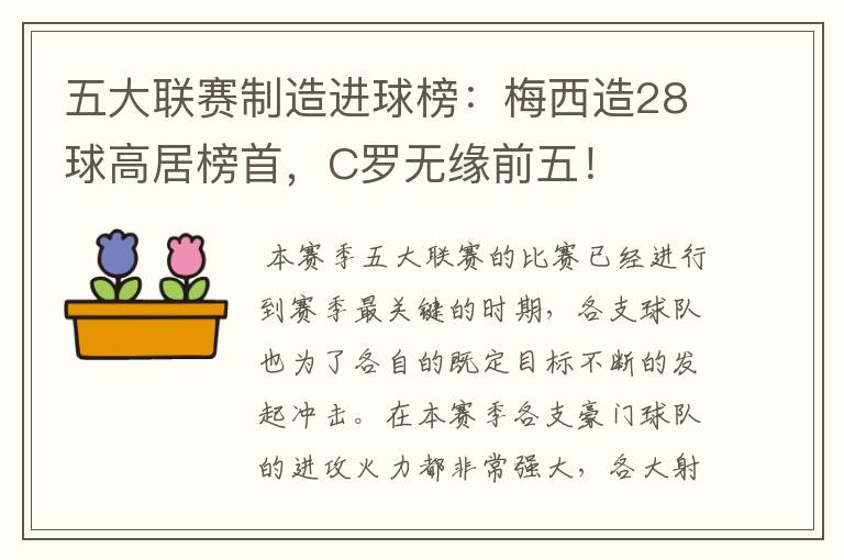 五大联赛制造进球榜：梅西造28球高居榜首，C罗无缘前五！