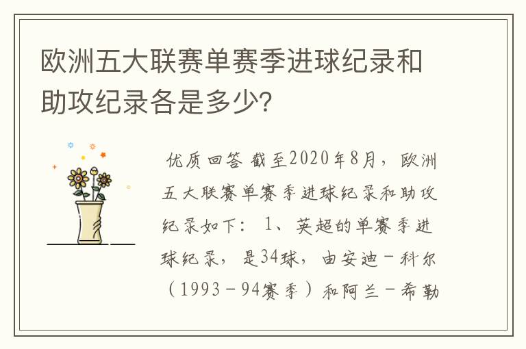 欧洲五大联赛单赛季进球纪录和助攻纪录各是多少？