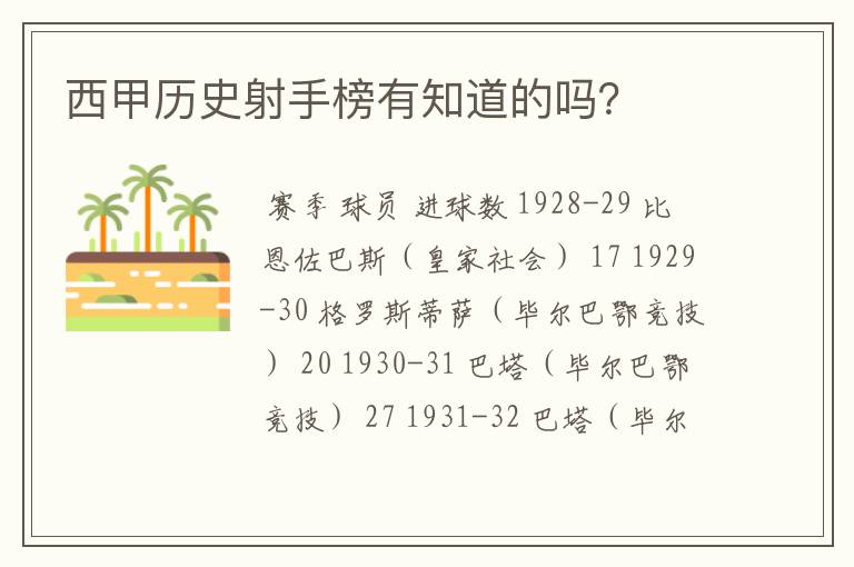 西甲历史射手榜有知道的吗？