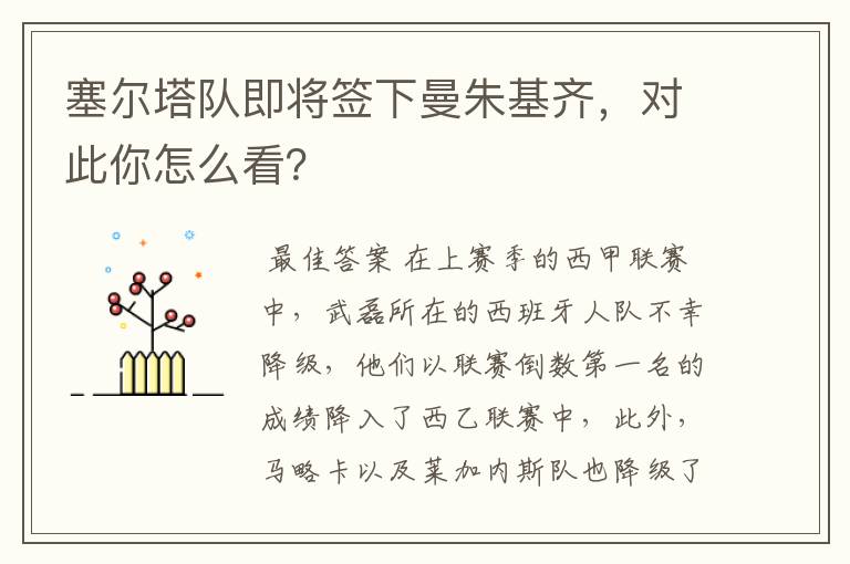 塞尔塔队即将签下曼朱基齐，对此你怎么看？