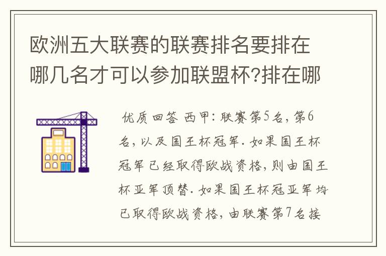 欧洲五大联赛的联赛排名要排在哪几名才可以参加联盟杯?排在哪几名可以参加托托杯?