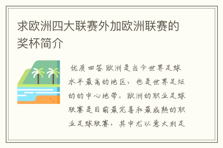 求欧洲四大联赛外加欧洲联赛的奖杯简介