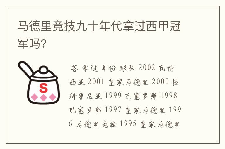 马德里竞技九十年代拿过西甲冠军吗?