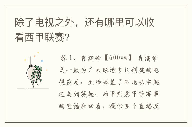 除了电视之外，还有哪里可以收看西甲联赛?