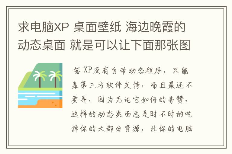 求电脑XP 桌面壁纸 海边晚霞的动态桌面 就是可以让下面那张图的海浪流动的桌面壁纸