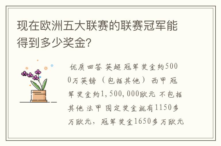 现在欧洲五大联赛的联赛冠军能得到多少奖金？