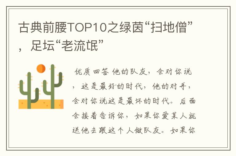 古典前腰TOP10之绿茵“扫地僧”，足坛“老流氓”