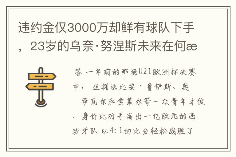 违约金仅3000万却鲜有球队下手，23岁的乌奈·努涅斯未来在何方？