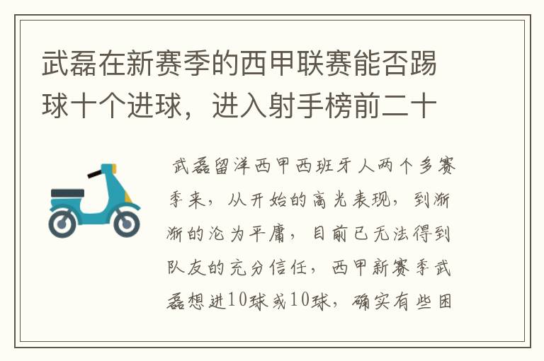 武磊在新赛季的西甲联赛能否踢球十个进球，进入射手榜前二十？