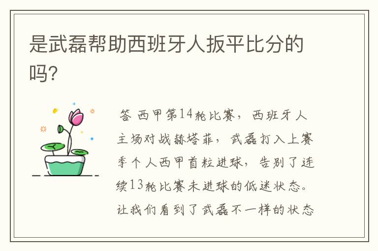 是武磊帮助西班牙人扳平比分的吗？