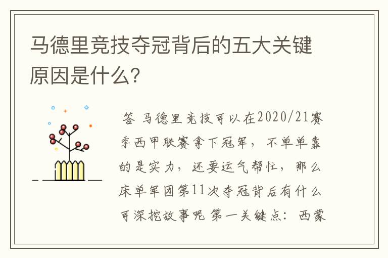 马德里竞技夺冠背后的五大关键原因是什么？