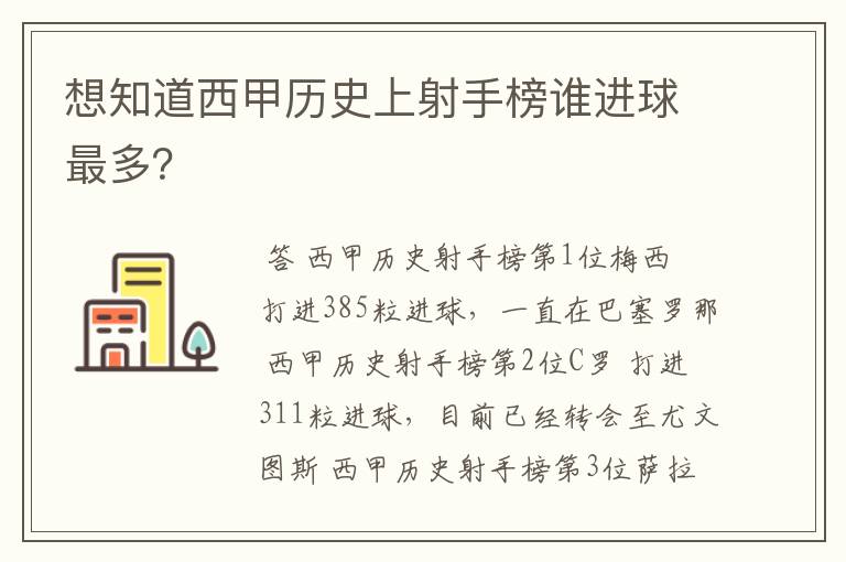 想知道西甲历史上射手榜谁进球最多？