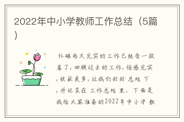 2022年中小学教师工作总结（5篇）