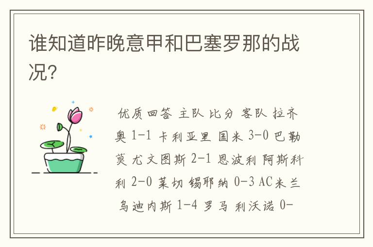 谁知道昨晚意甲和巴塞罗那的战况？