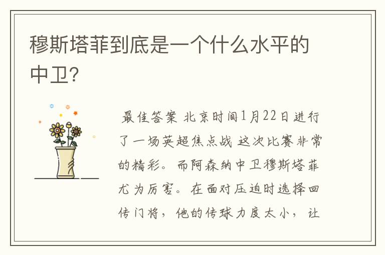 穆斯塔菲到底是一个什么水平的中卫？