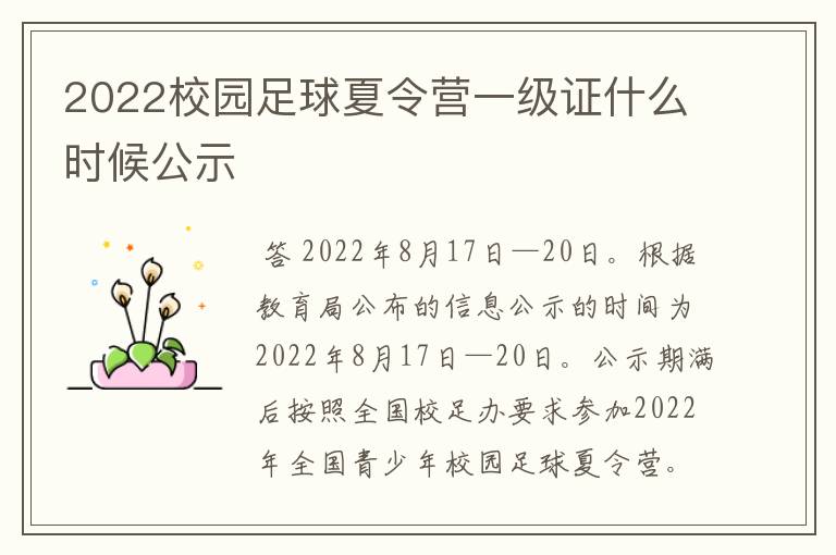 2022校园足球夏令营一级证什么时候公示