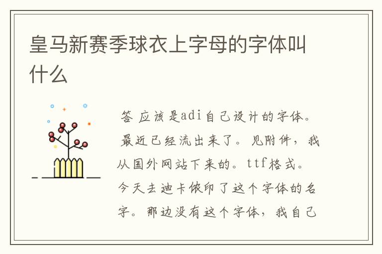 皇马新赛季球衣上字母的字体叫什么