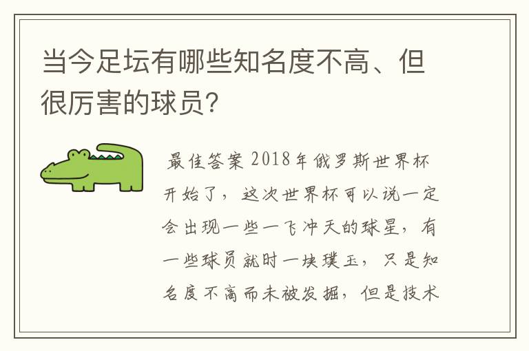 当今足坛有哪些知名度不高、但很厉害的球员？