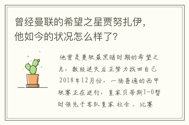 曾经曼联的希望之星贾努扎伊，他如今的状况怎么样了？