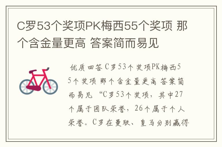 C罗53个奖项PK梅西55个奖项 那个含金量更高 答案简而易见