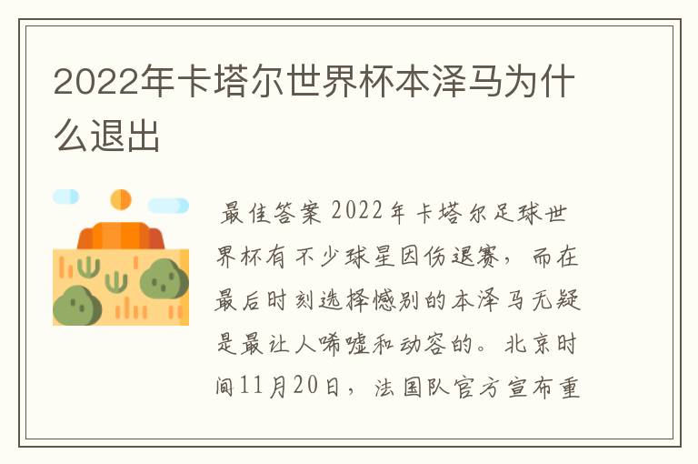 2022年卡塔尔世界杯本泽马为什么退出