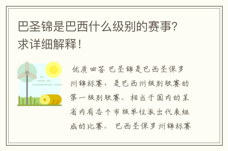 巴圣锦是巴西什么级别的赛事？求详细解释！