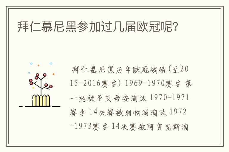 拜仁慕尼黑参加过几届欧冠呢？