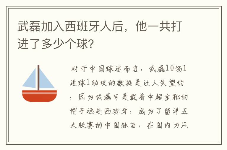 武磊加入西班牙人后，他一共打进了多少个球？